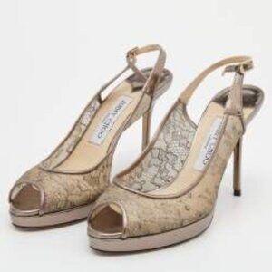 NWD Authentic Jimmy Choo Metallic Bronze Leather Lace Peep Toe Heels 38.5 US/8.5